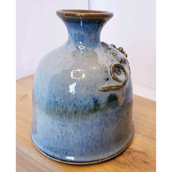Vintage Greg Olson California Art Pottery Stoneware Handmade Grapes Vase Blue - Picture 5 of 11